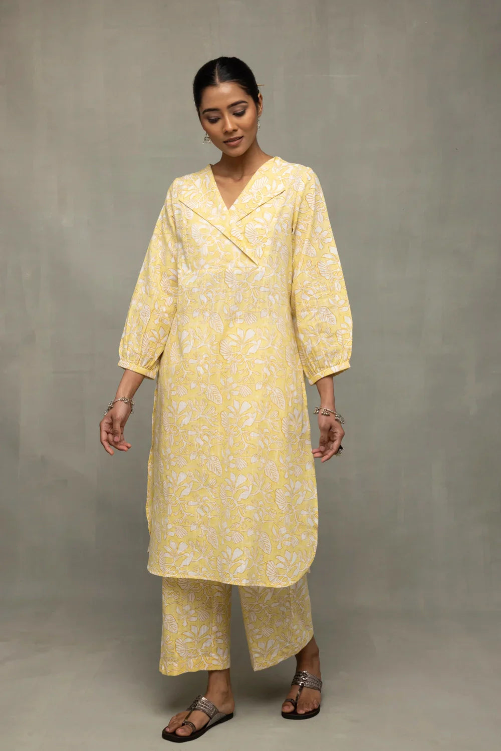 Yellow Gul Jaal Hand Block Print Co-Ord Set | SHOBITAM