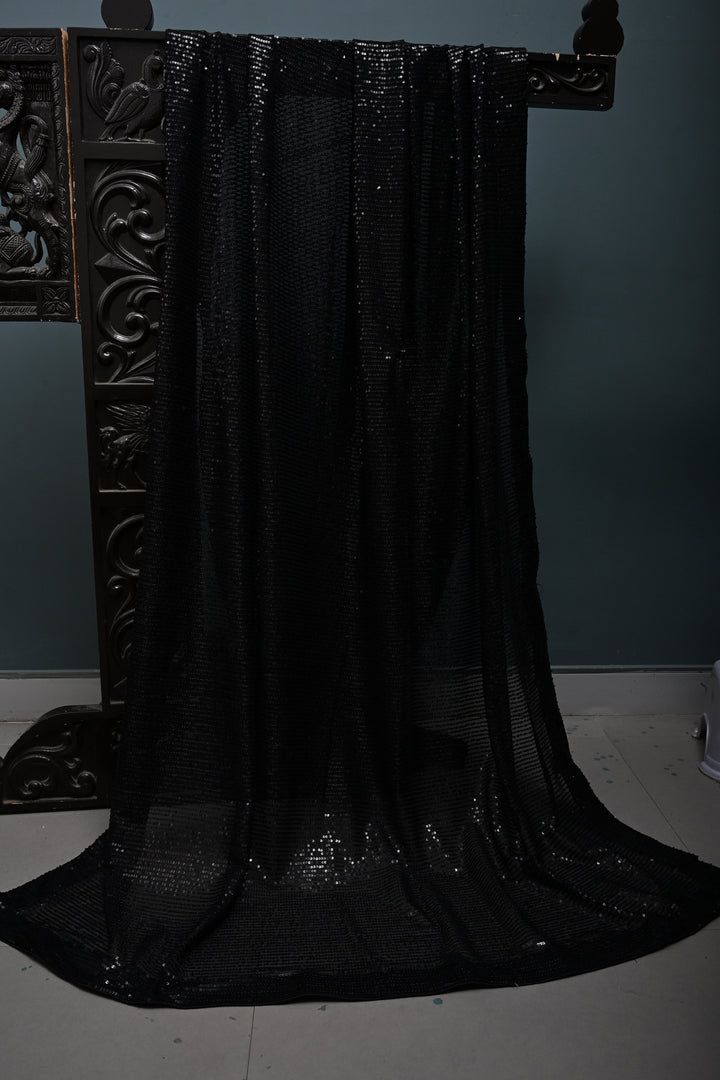 Black Full Sequins Embellished on Net Partywear Saree | SHOBITAM