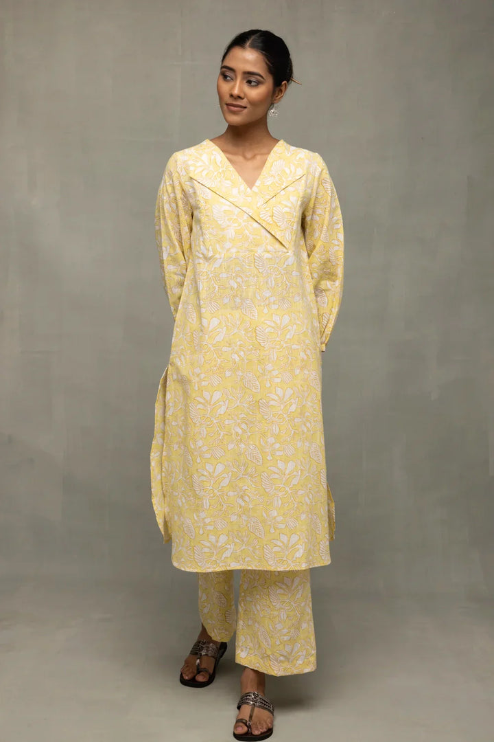 Yellow Gul Jaal Hand Block Print Co-Ord Set | SHOBITAM