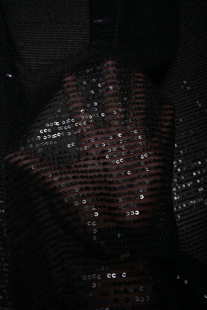Black Full Sequins Embellished on Net Partywear Saree | SHOBITAM