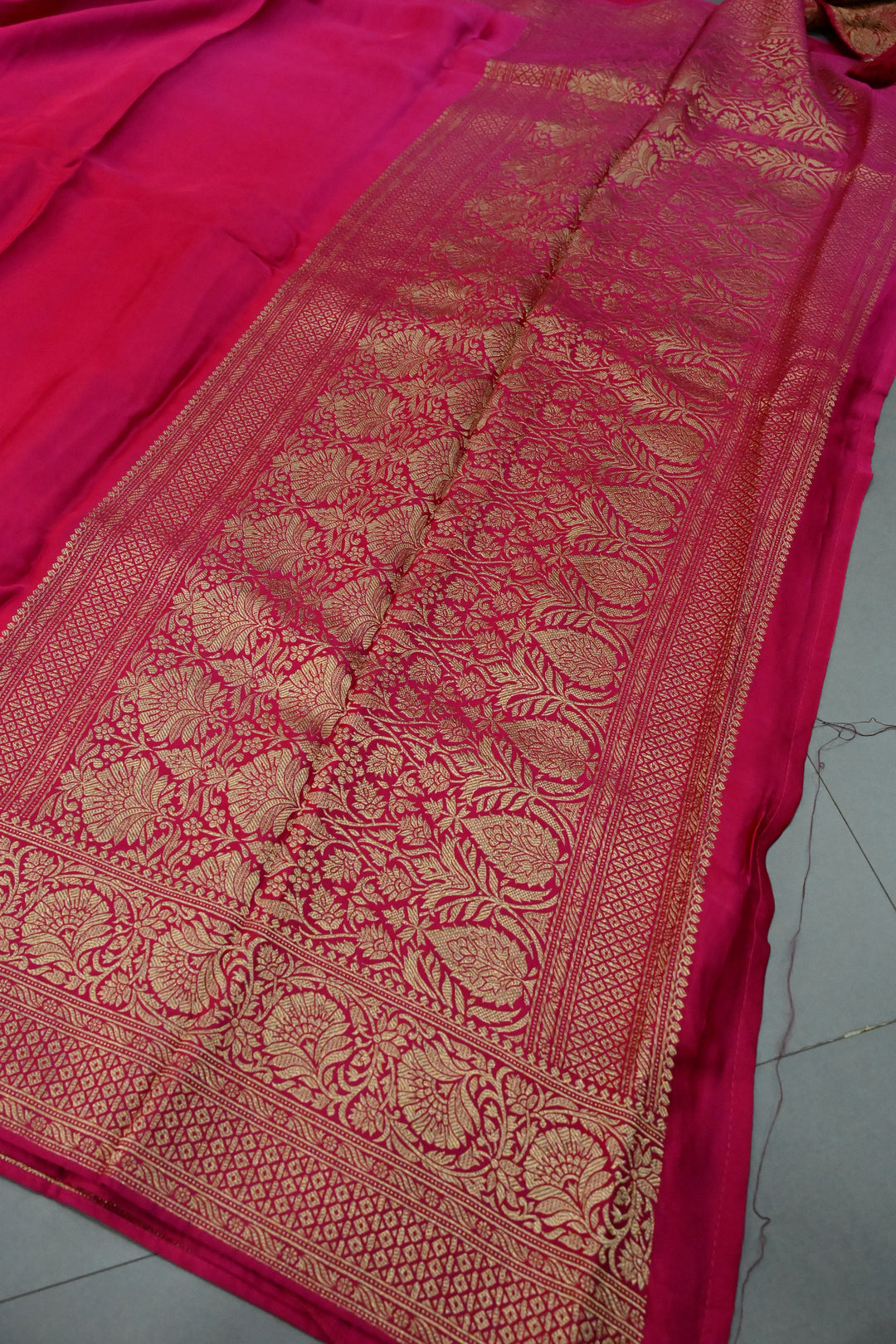 Shades Of Pink Vegan Viscose Silk Saree with Floral Zari Border | SHOBITAM