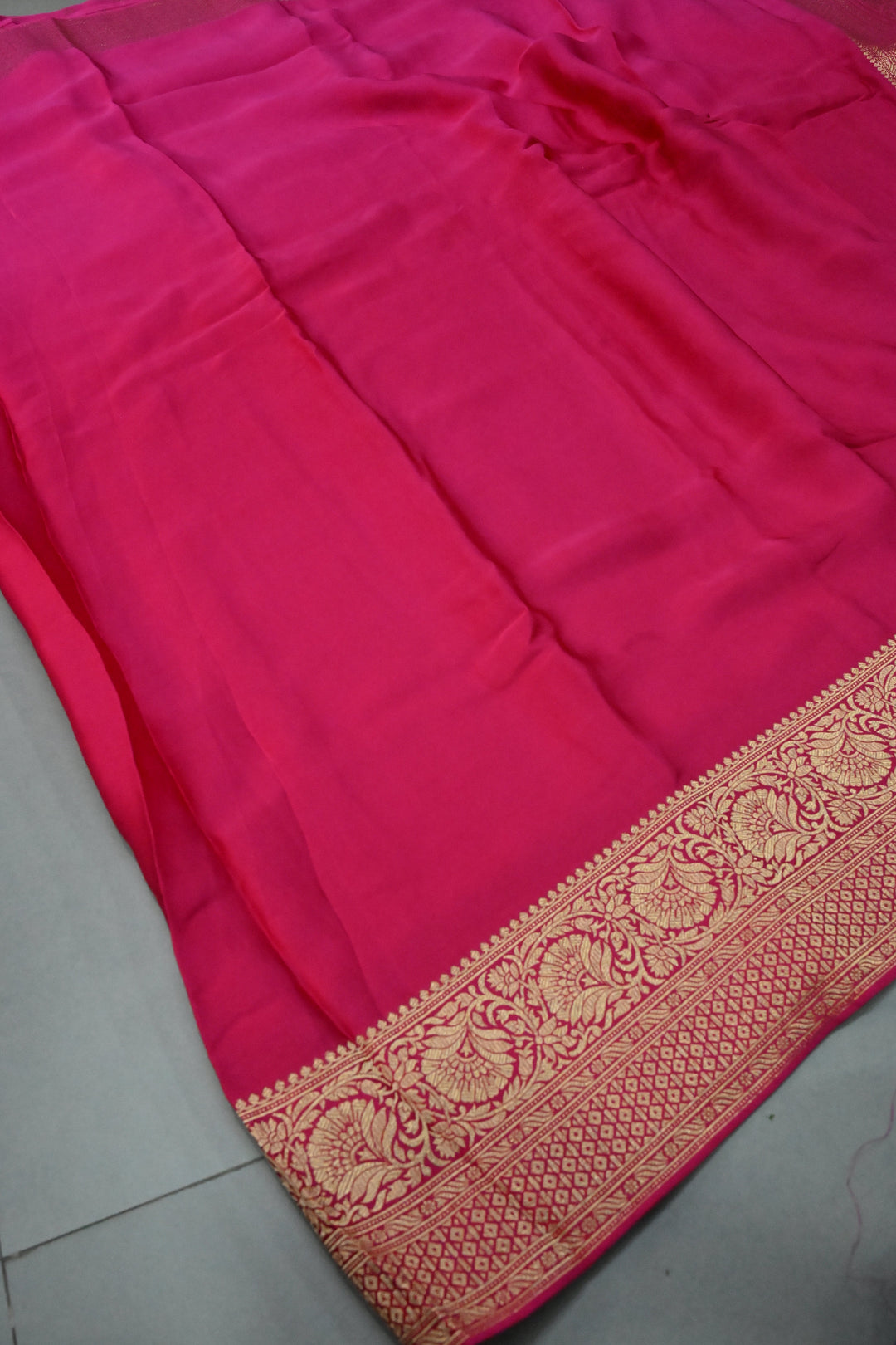 Shades Of Pink Vegan Viscose Silk Saree with Floral Zari Border | SHOBITAM