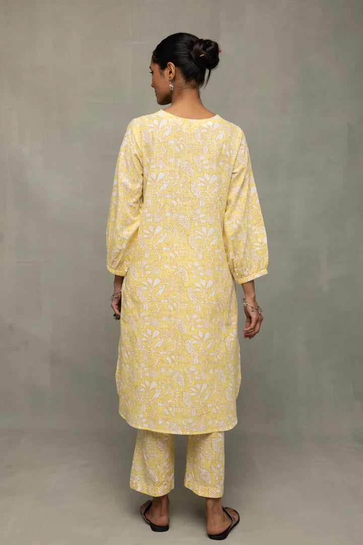 Yellow Gul Jaal Hand Block Print Co-Ord Set | SHOBITAM