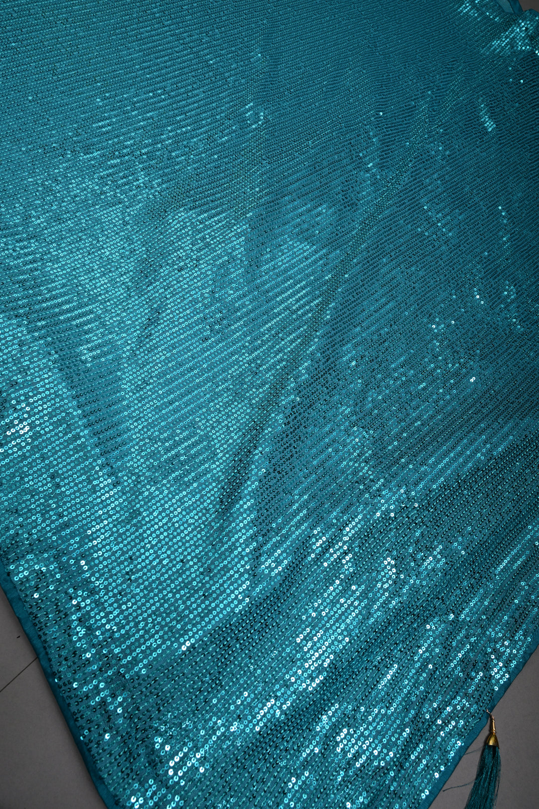 Teal Blue Full Sequins Embellished on Net Partywear Saree | SHOBITAM