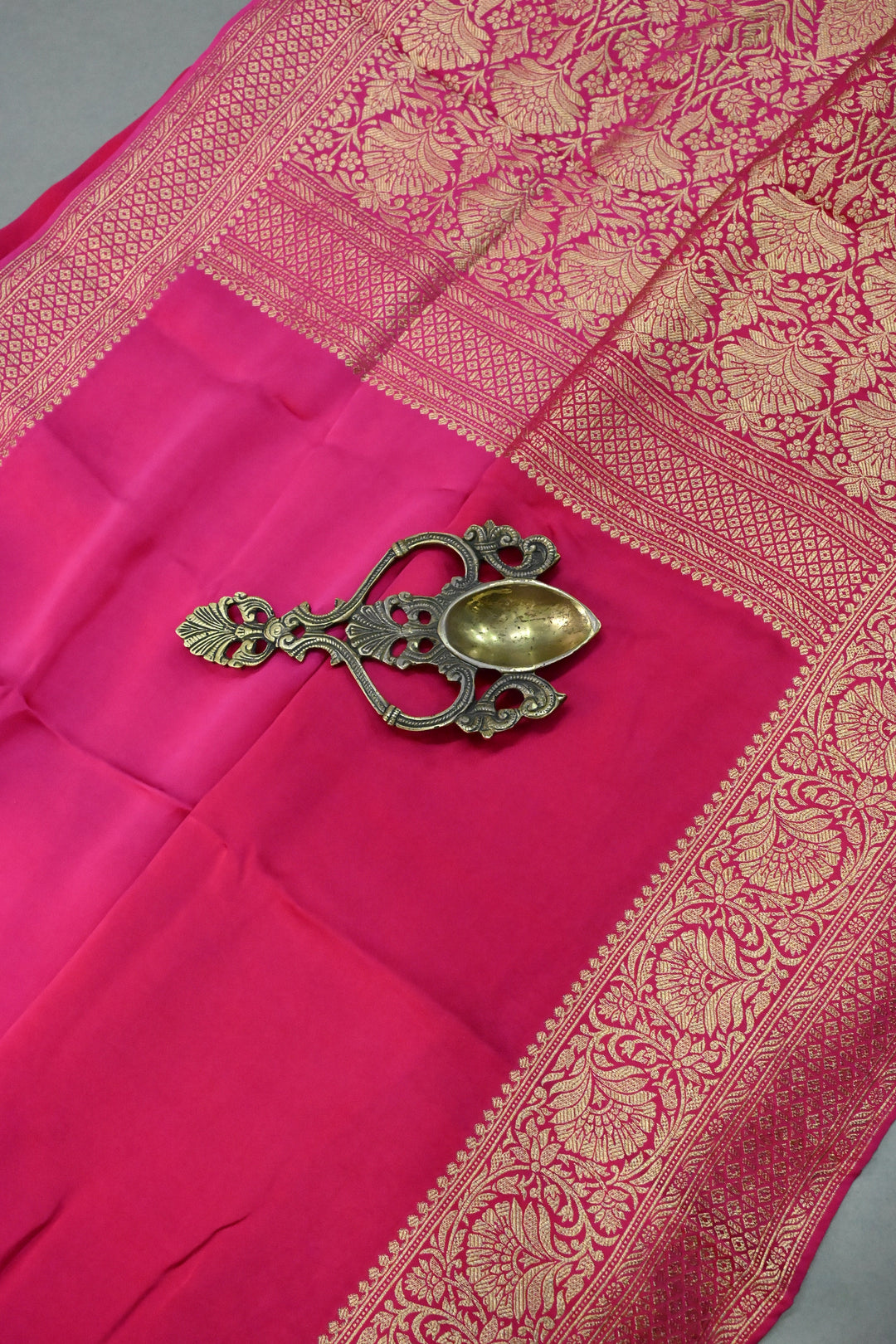 Shades Of Pink Vegan Viscose Silk Saree with Floral Zari Border | SHOBITAM