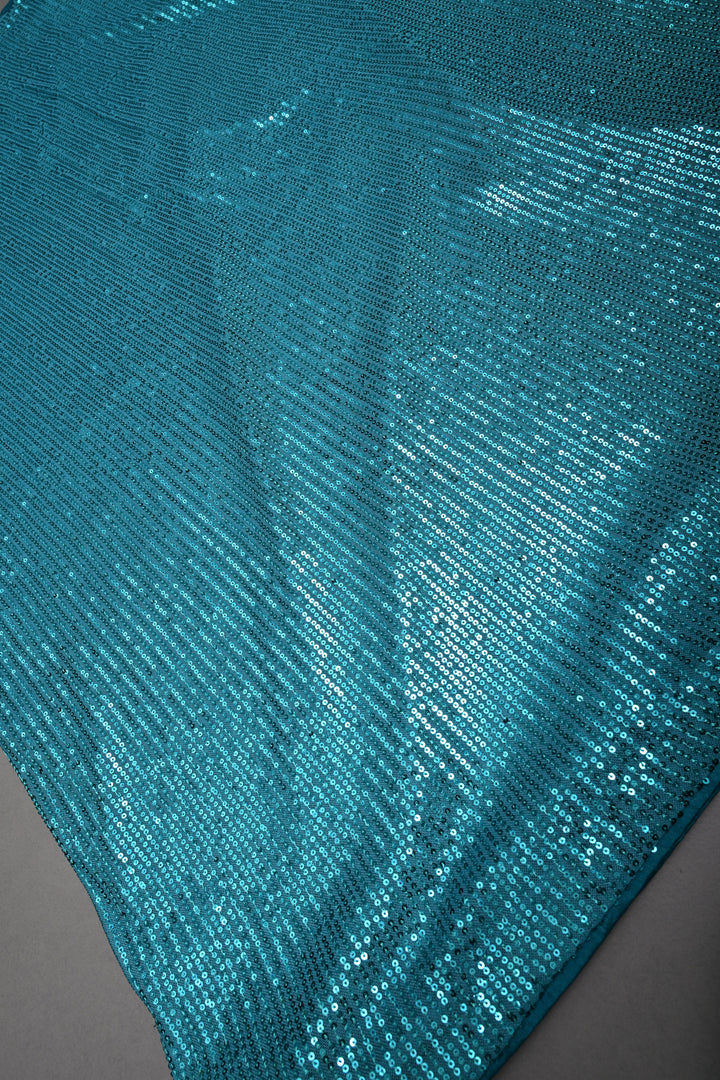Teal Blue Full Sequins Embellished on Net Partywear Saree | SHOBITAM
