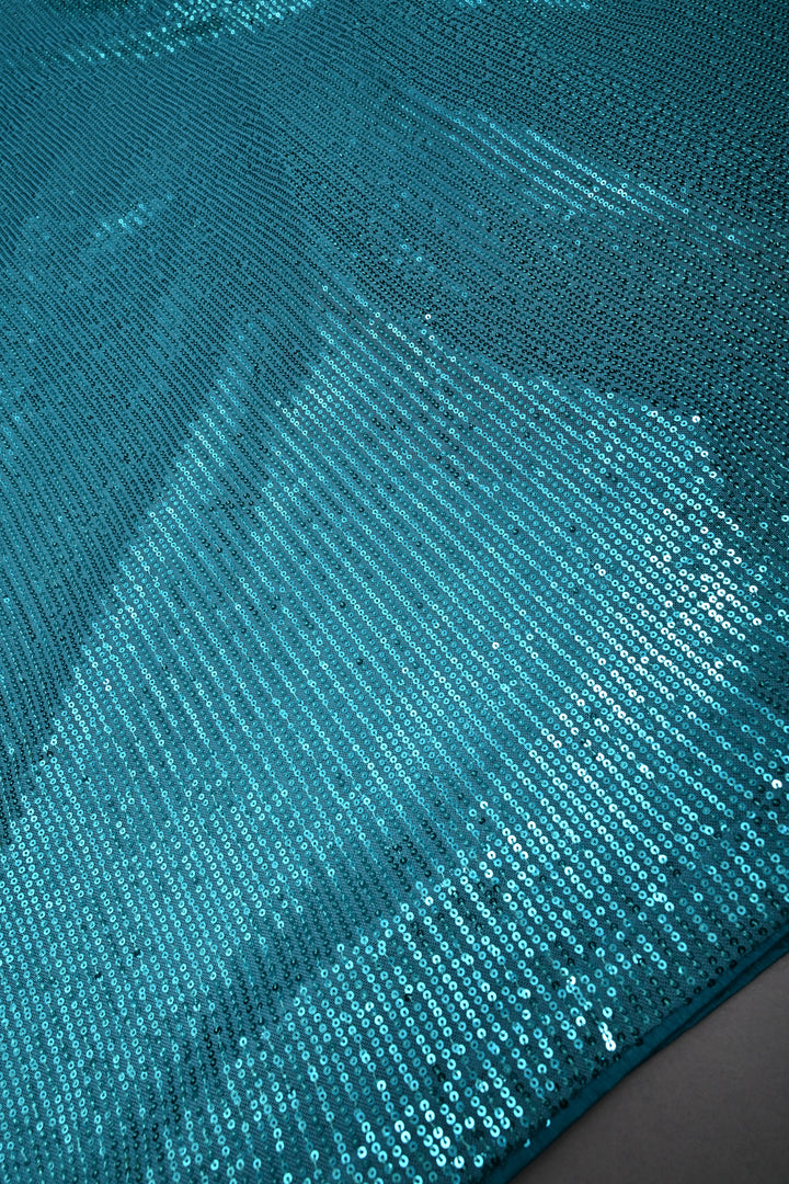 Teal Blue Full Sequins Embellished on Net Partywear Saree | SHOBITAM
