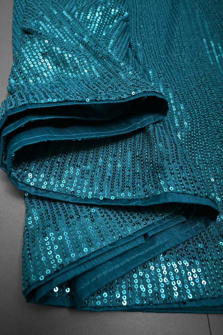 Teal Blue Full Sequins Embellished on Net Partywear Saree | SHOBITAM