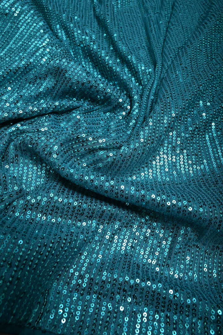 Teal Blue Full Sequins Embellished on Net Partywear Saree | SHOBITAM
