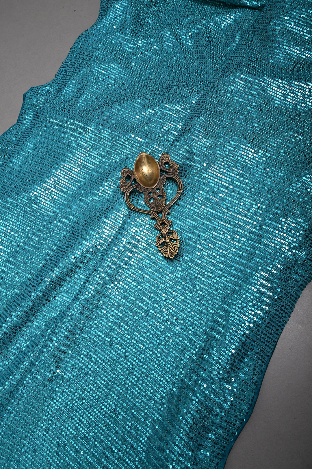 Teal Blue Full Sequins Embellished on Net Partywear Saree | SHOBITAM