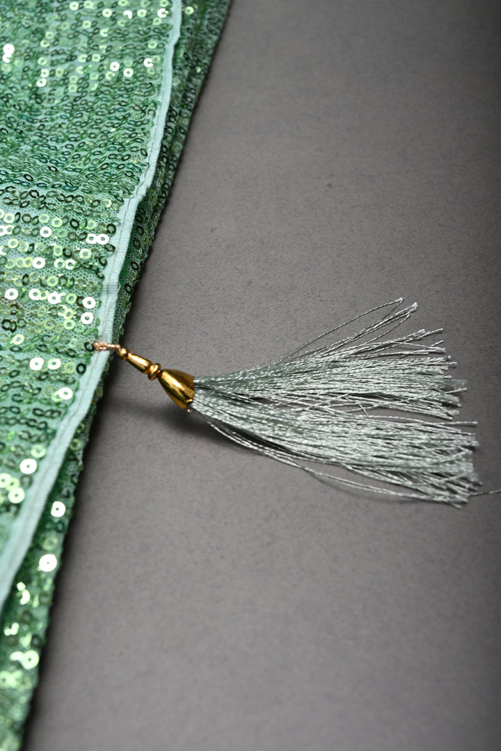 Pista Green Full Sequins Embellished on Net Partywear Saree | SHOBITAM