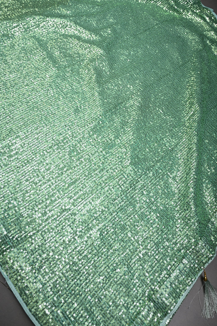 Pista Green Full Sequins Embellished on Net Partywear Saree | SHOBITAM