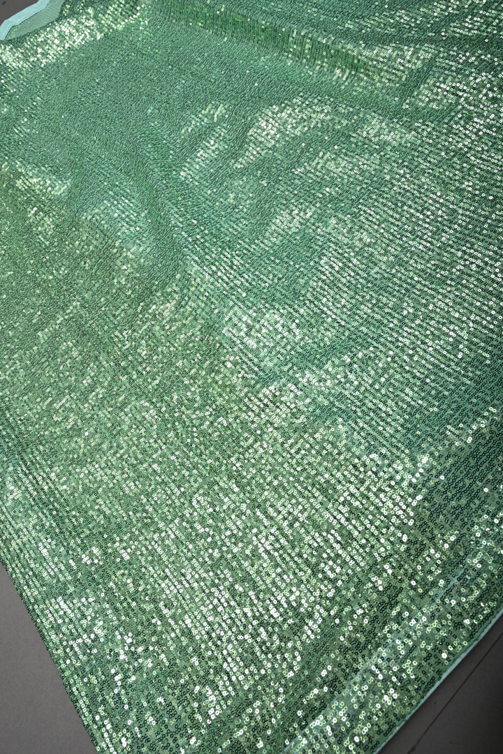 Pista Green Full Sequins Embellished on Net Partywear Saree | SHOBITAM