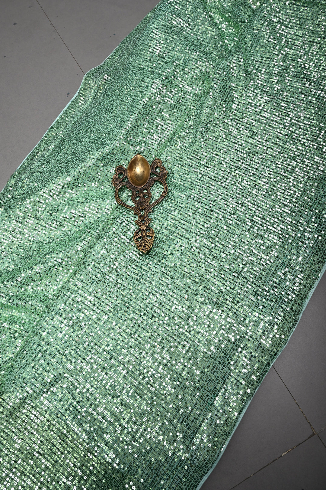 Pista Green Full Sequins Embellished on Net Partywear Saree | SHOBITAM
