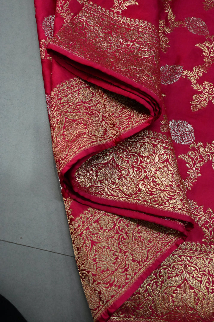 Rani Pink Vegan Viscose Silk Saree with Sona Rupa Floral Jaal Brocade and Zari Border | SHOBITAM