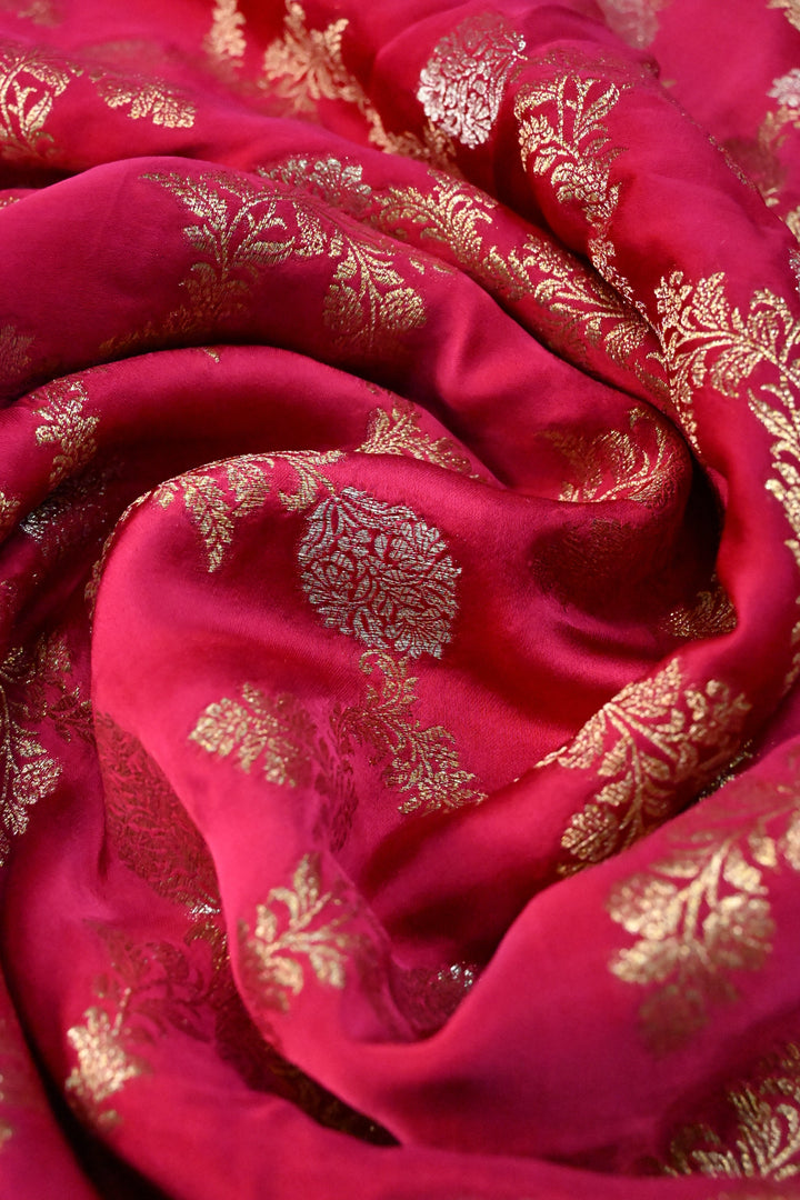 Rani Pink Vegan Viscose Silk Saree with Sona Rupa Floral Jaal Brocade and Zari Border | SHOBITAM