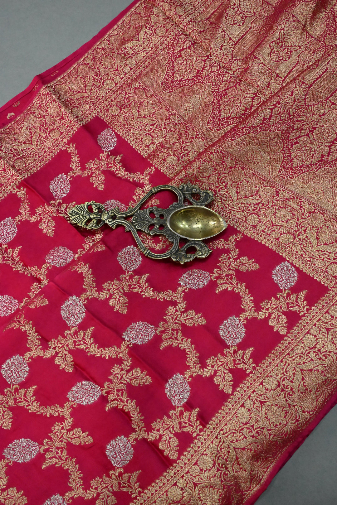 Rani Pink Vegan Viscose Silk Saree with Sona Rupa Floral Jaal Brocade and Zari Border | SHOBITAM