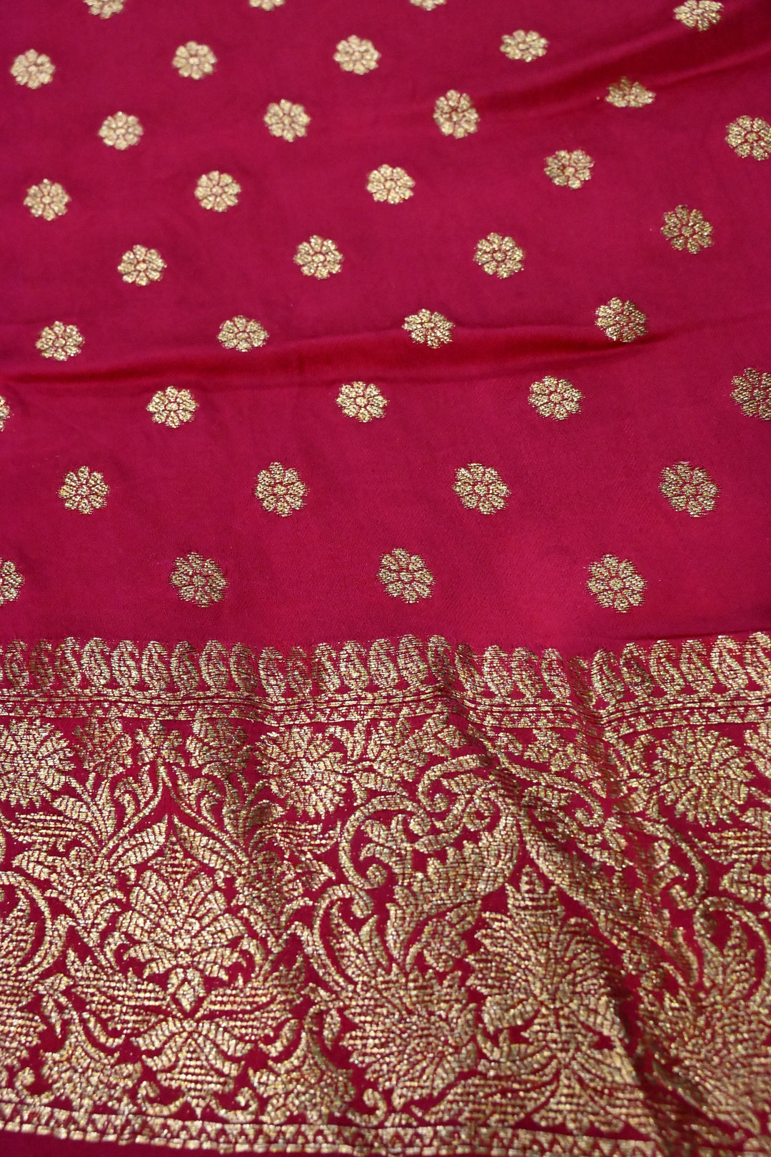 Rani Pink Vegan Viscose Silk Saree with Sona Rupa Floral Jaal Brocade and Zari Border | SHOBITAM