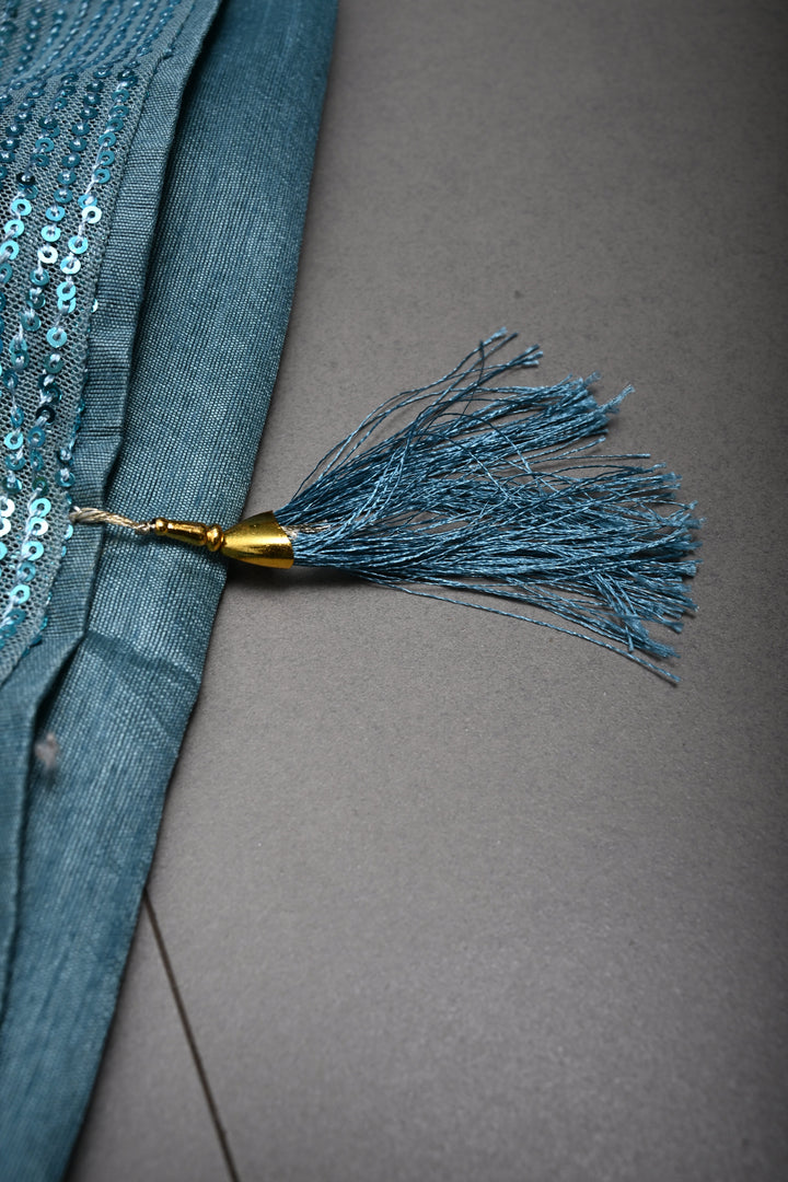 Cyan Full Sequins Embellished on Net Partywear Saree | SHOBITAM