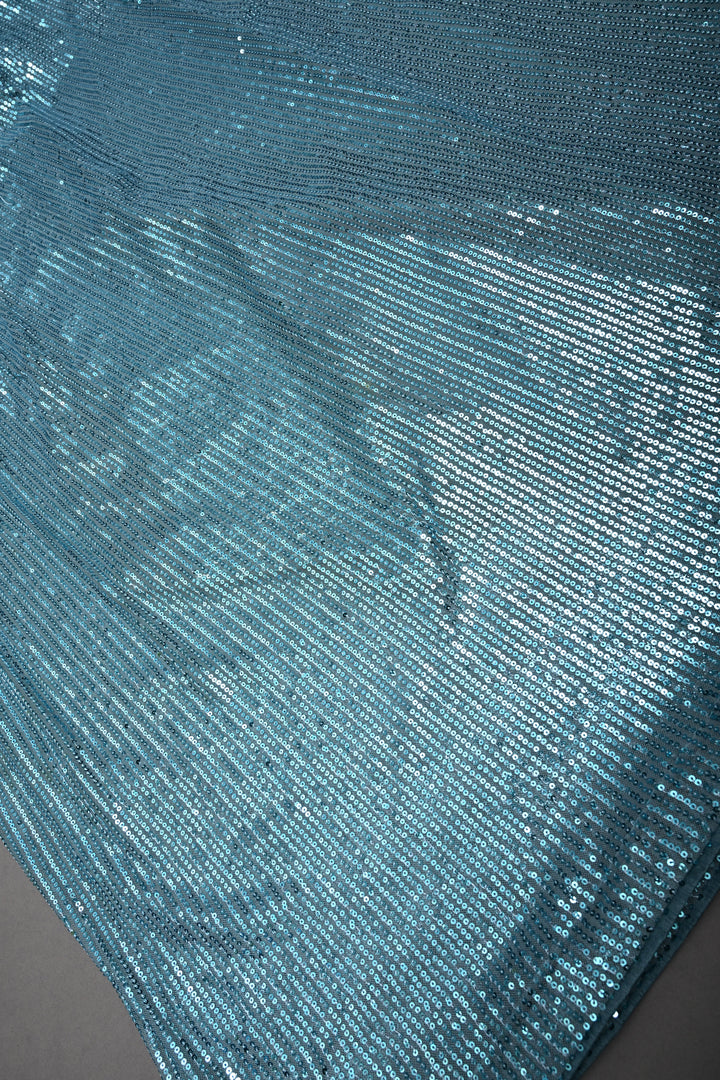 Cyan Full Sequins Embellished on Net Partywear Saree | SHOBITAM