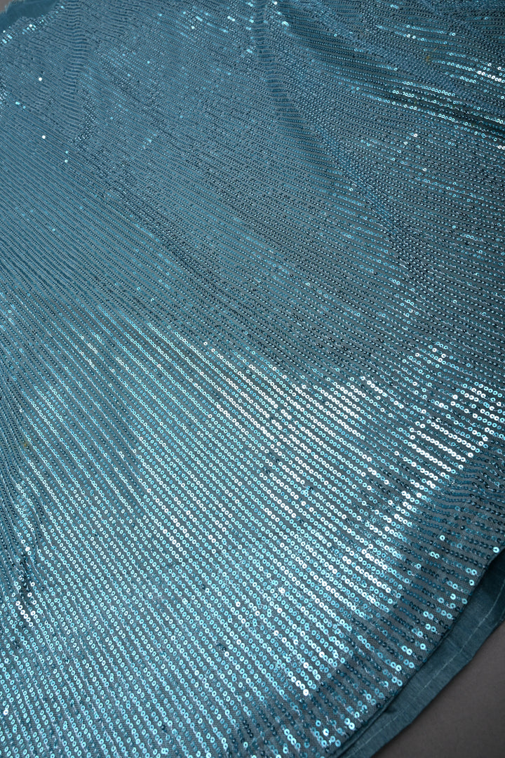 Cyan Full Sequins Embellished on Net Partywear Saree | SHOBITAM