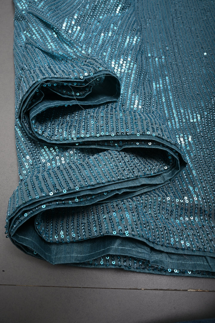 Cyan Full Sequins Embellished on Net Partywear Saree | SHOBITAM