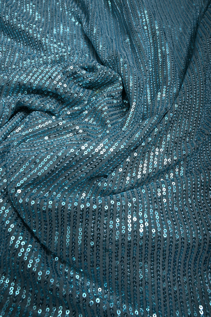 Cyan Full Sequins Embellished on Net Partywear Saree | SHOBITAM