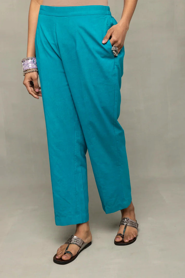 Teal Blue Yantra Motif Jamdani Co-Ord Set | SHOBITAM