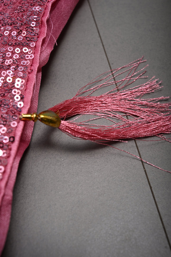 Rose Pink Full Sequins Embellished on Net Partywear Saree | SHOBITAM