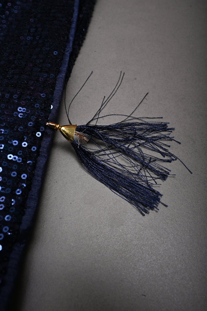 Midnight Blue Full Sequins Embellished on Net Partywear Saree | SHOBITAM