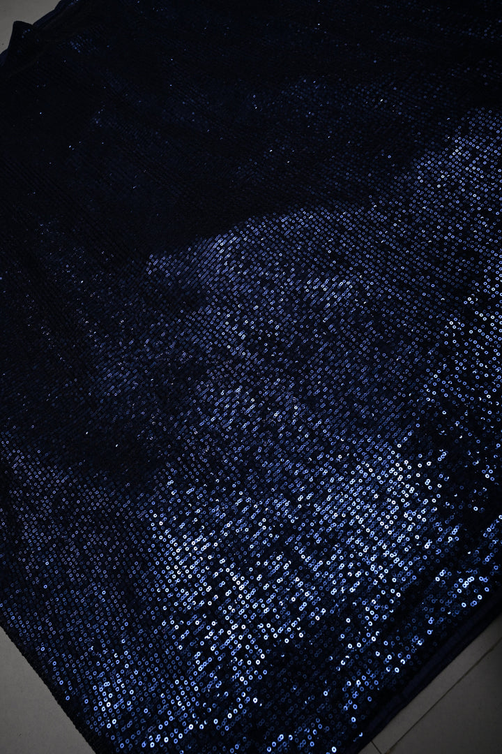 Midnight Blue Full Sequins Embellished on Net Partywear Saree | SHOBITAM