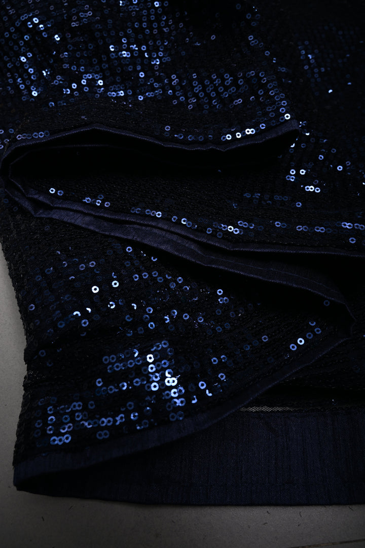 Midnight Blue Full Sequins Embellished on Net Partywear Saree | SHOBITAM