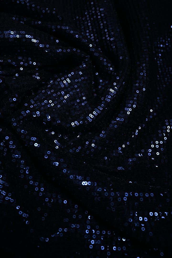 Midnight Blue Full Sequins Embellished on Net Partywear Saree | SHOBITAM