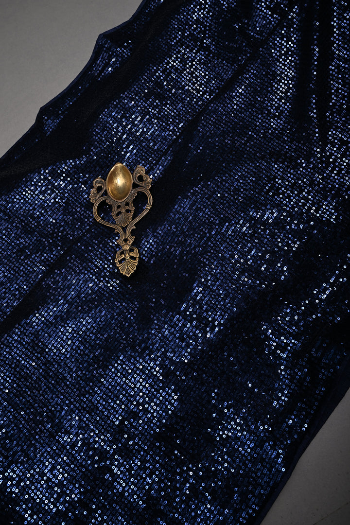 Midnight Blue Full Sequins Embellished on Net Partywear Saree | SHOBITAM
