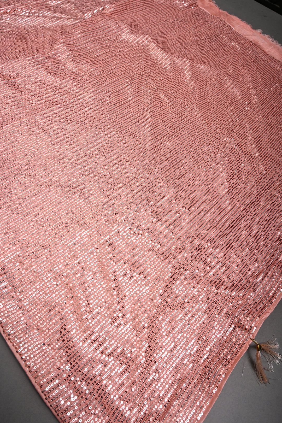 Peach Full Sequins Embellished on Net Partywear Saree | SHOBITAM