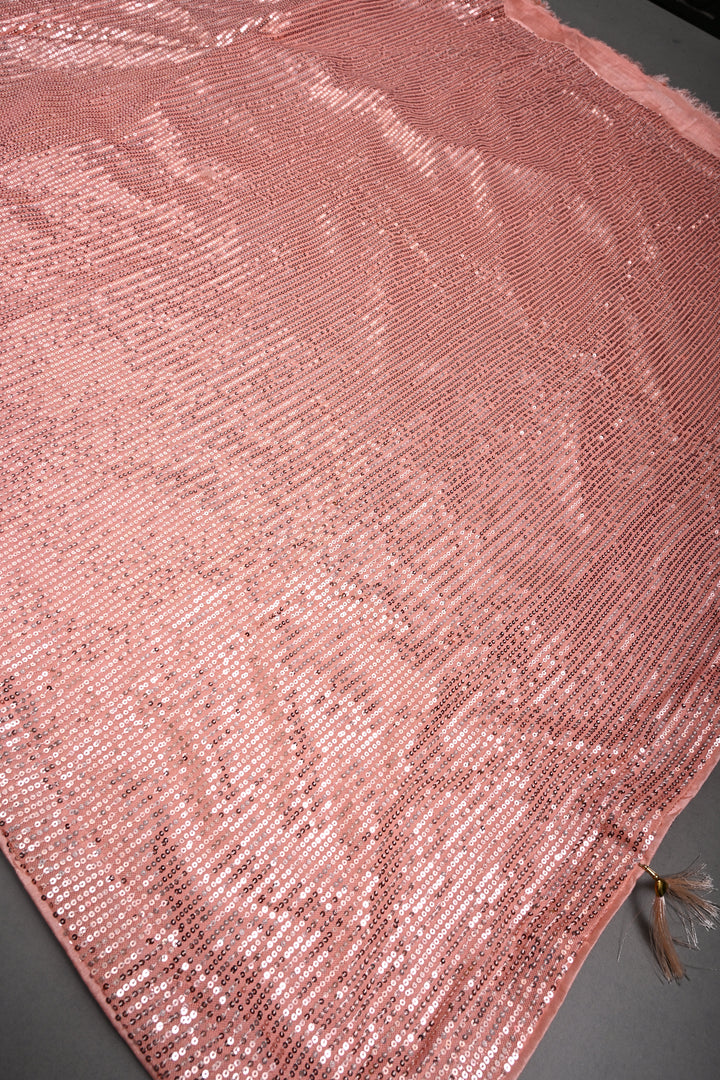 Peach Full Sequins Embellished on Net Partywear Saree | SHOBITAM