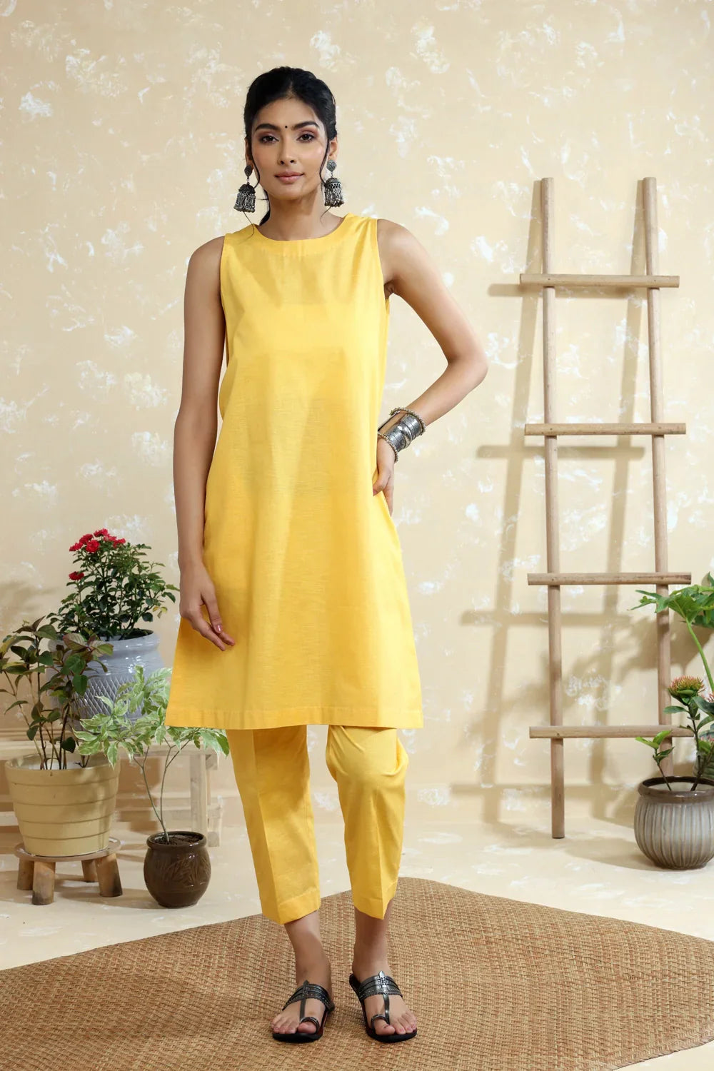 Yellow Cotton Linen Co-ord Set | SHOBITAM