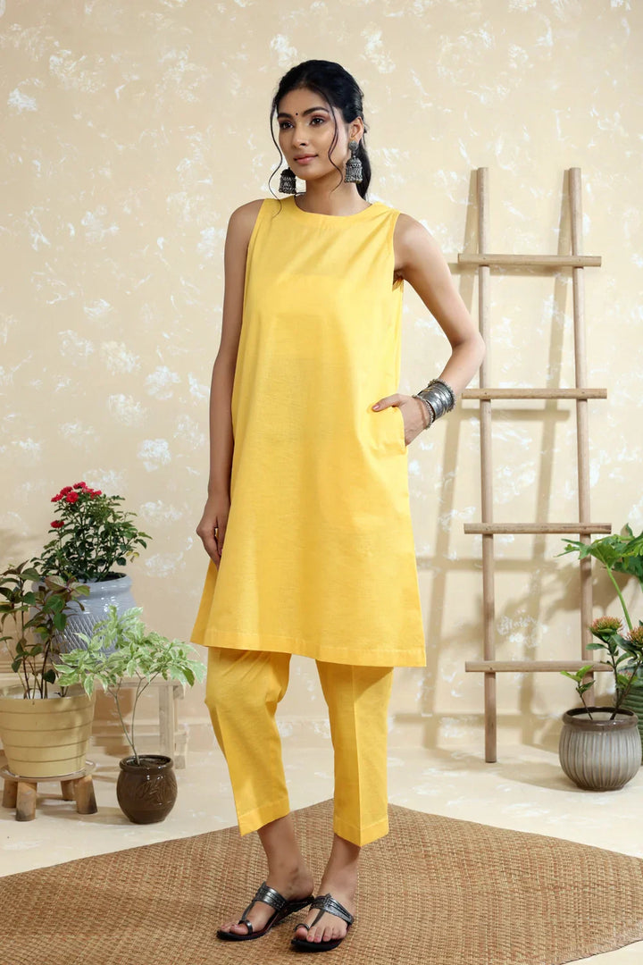 Yellow Cotton Linen Co-ord Set | SHOBITAM