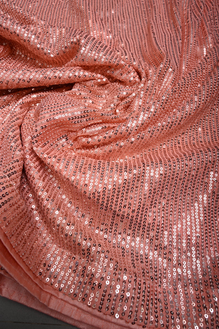 Peach Full Sequins Embellished on Net Partywear Saree | SHOBITAM