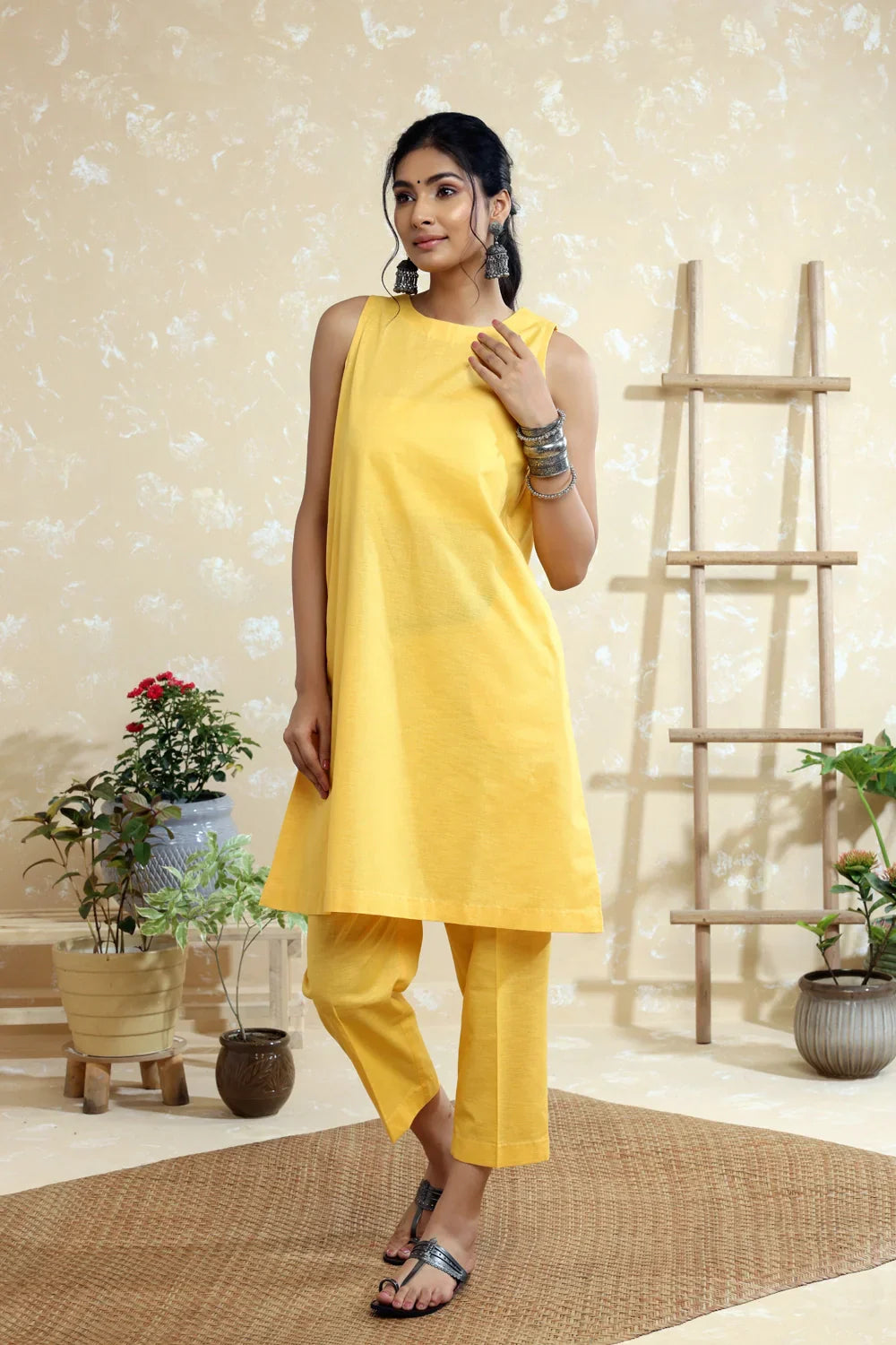 Yellow Cotton Linen Co-ord Set | SHOBITAM