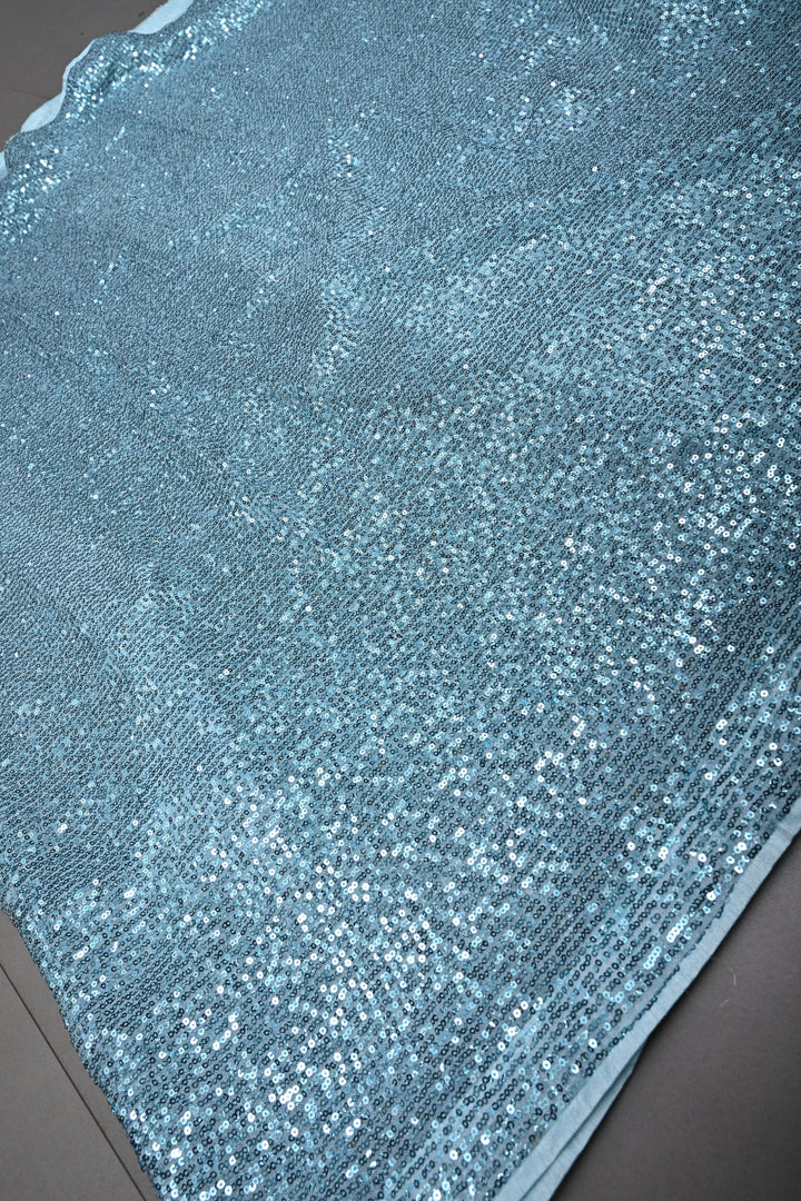 Aqua Blue Full Sequins Embellished on Net Partywear Saree | SHOBITAM