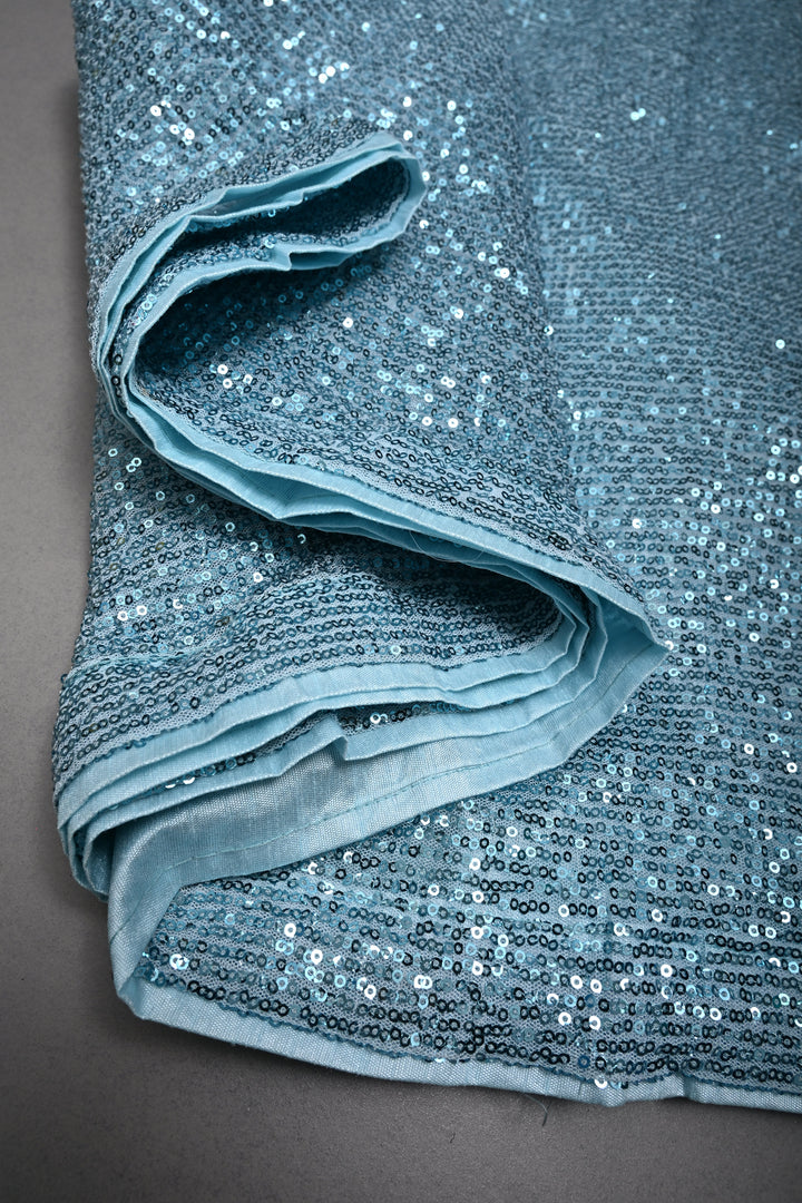 Aqua Blue Full Sequins Embellished on Net Partywear Saree | SHOBITAM