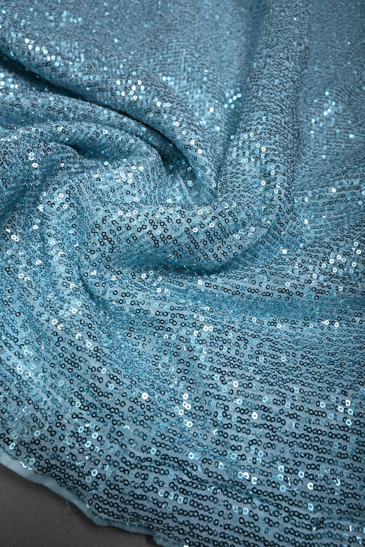 Aqua Blue Full Sequins Embellished on Net Partywear Saree | SHOBITAM
