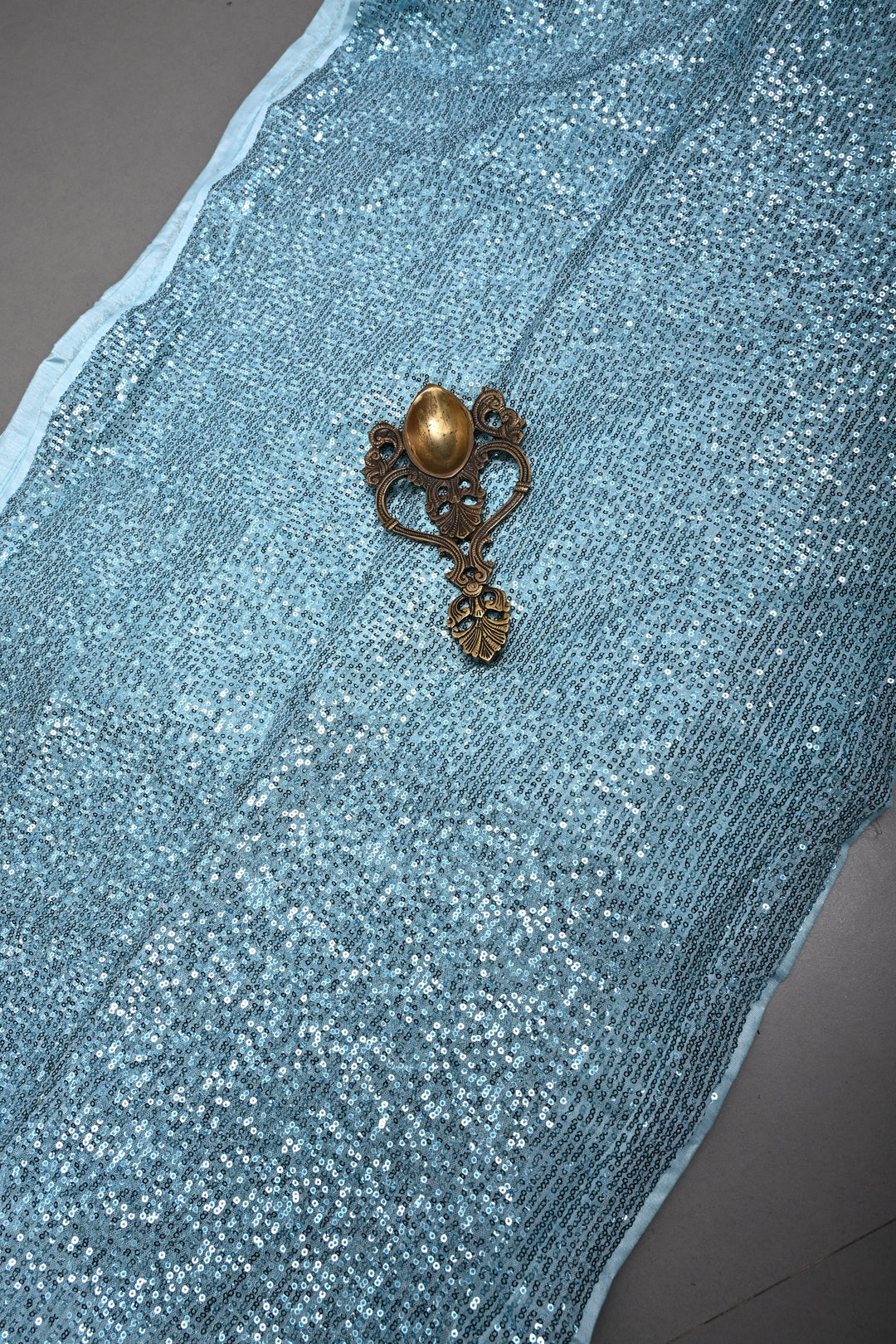 Aqua Blue Full Sequins Embellished on Net Partywear Saree | SHOBITAM