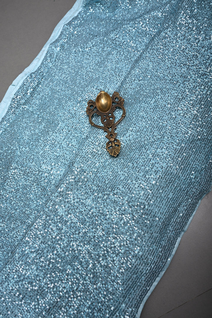 Aqua Blue Full Sequins Embellished on Net Partywear Saree | SHOBITAM