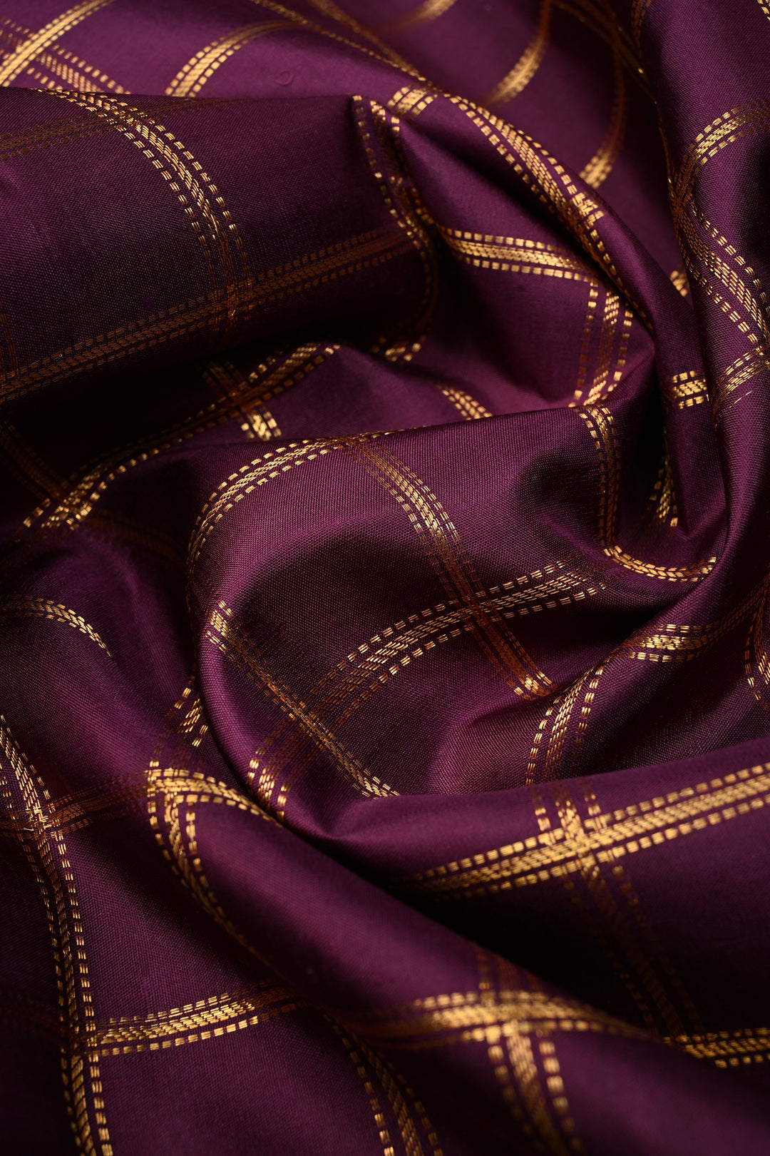 Plum Zari Checks on Gadwal Silk Saree with Zari Border | SILK MARK CERTIFIED | SHOBITAM