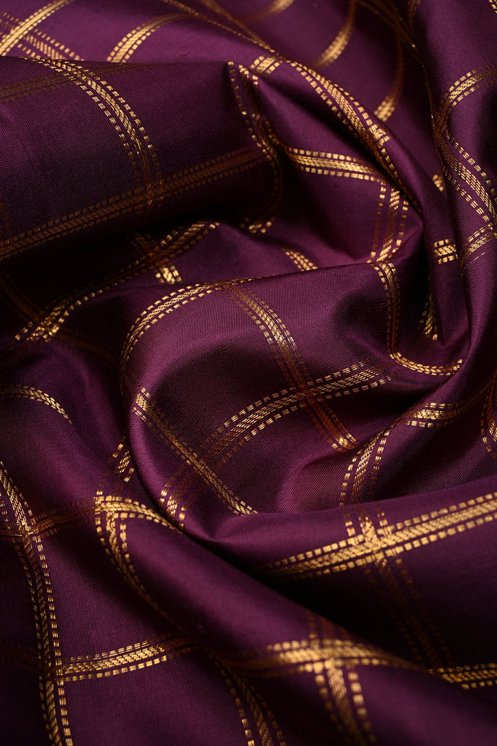 Plum Zari Checks on Gadwal Silk Saree with Zari Border | SILK MARK CERTIFIED | SHOBITAM