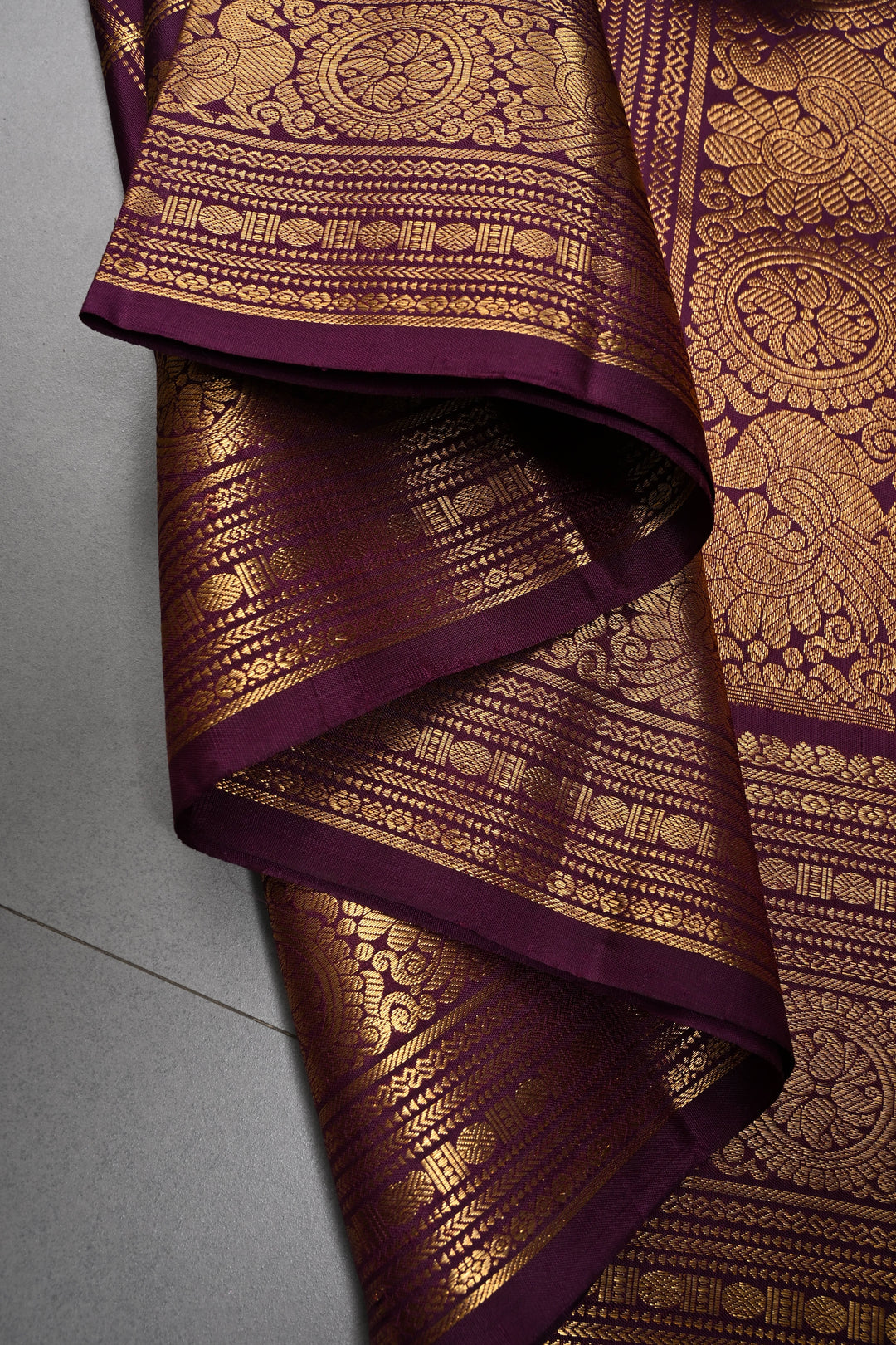 Plum Zari Checks on Gadwal Silk Saree with Zari Border | SILK MARK CERTIFIED | SHOBITAM