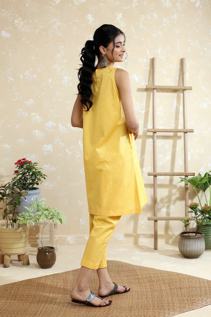 Yellow Cotton Linen Co-ord Set | SHOBITAM