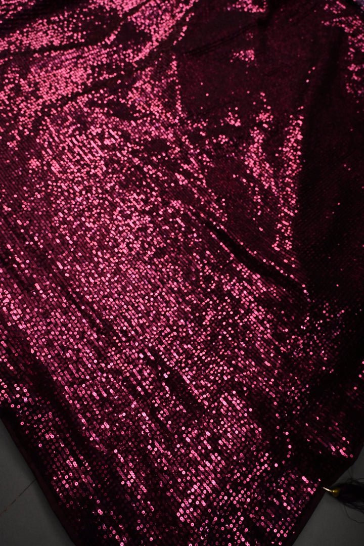 Wine Full Sequins Embellished on Net Partywear Saree | SHOBITAM